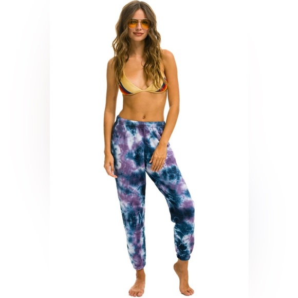 AVIATOR NATION Women’s HAND DYED SWEATPANTS | BLUE/PURPLE TIE DYE | PRELOVED💜 - Picture 1 of 11